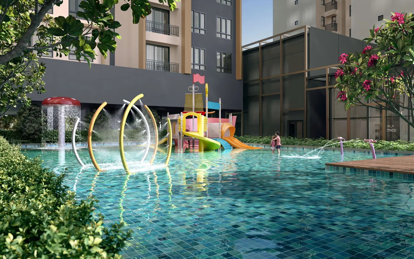 Children's splash pad and water play area
