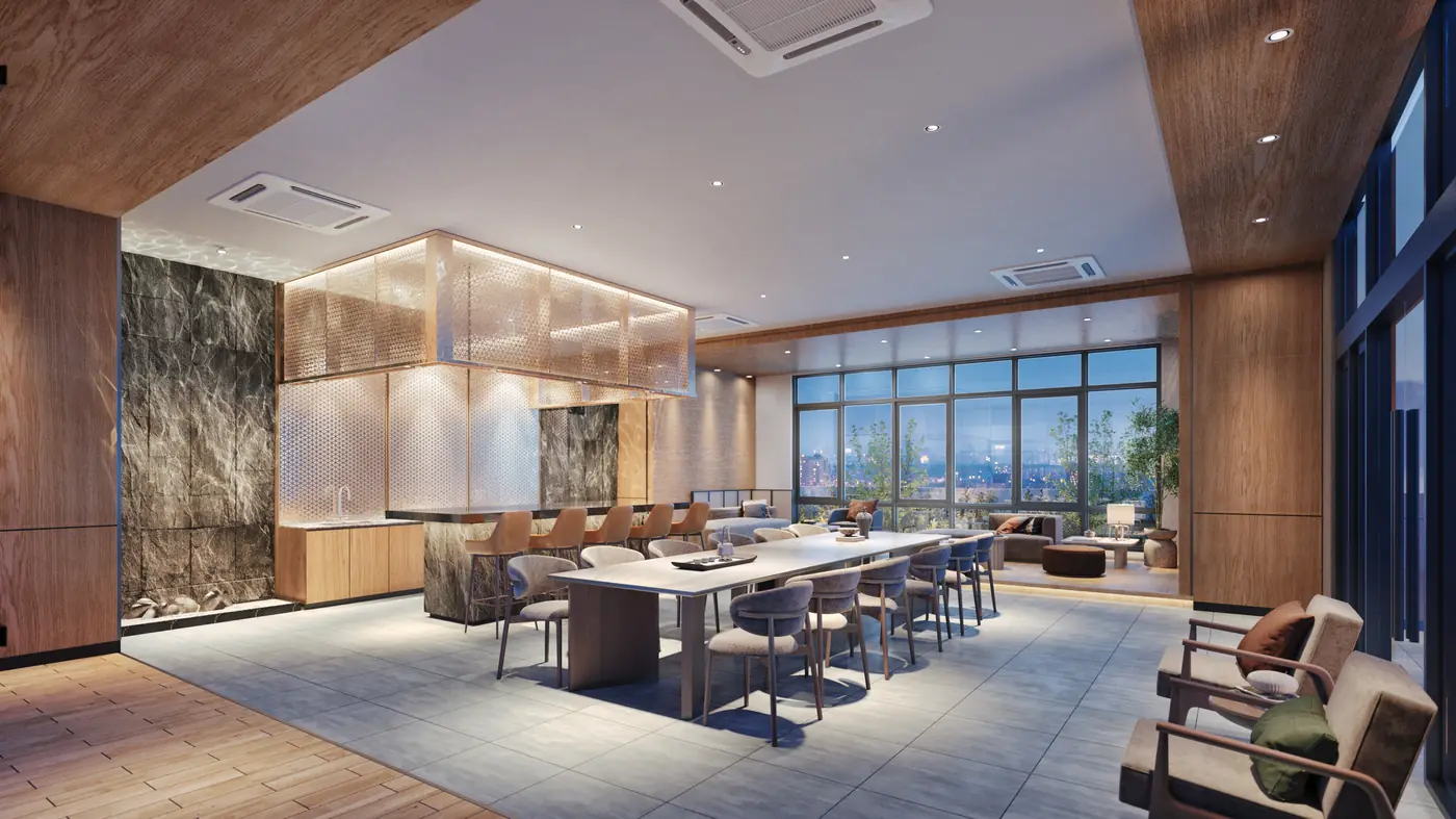 Gourmet kitchen and private dining room for residents