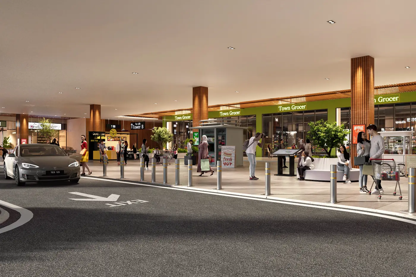 Street-level retail frontage within the development